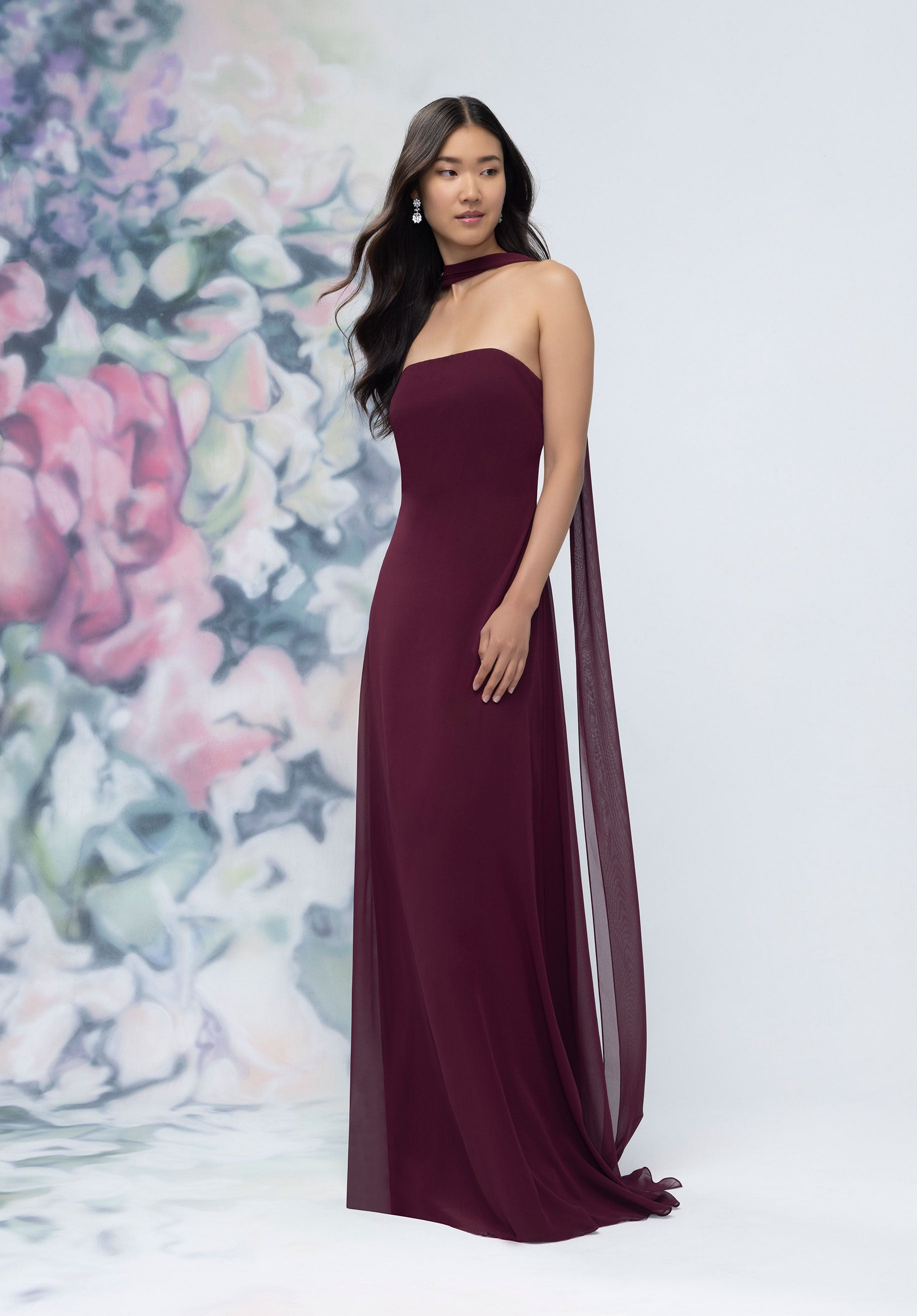 mori lee eggplant bridesmaid dress Elegant Chiffon Bridesmaid Dress Featuring a Beaded and Embroidered Morilee